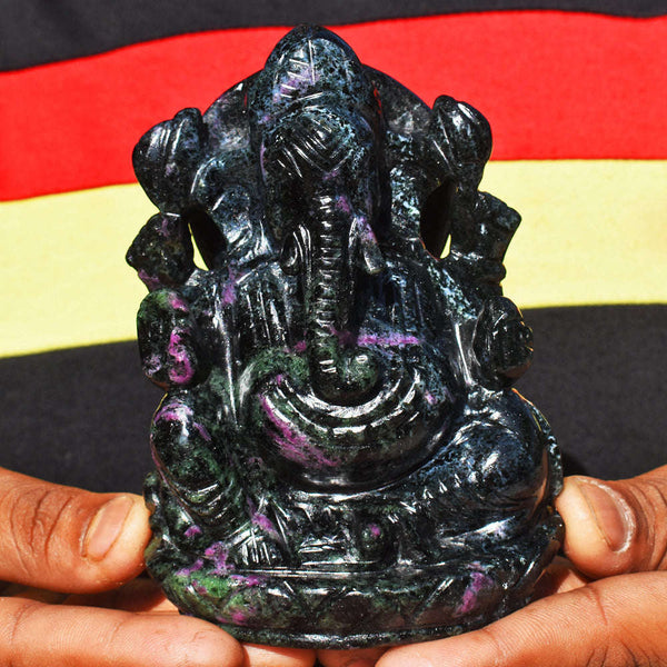 gemsmore:Beautiful Ruby Zoisite Hand Carved Genuine Crystal Gemstone Carving Lord Ganesha