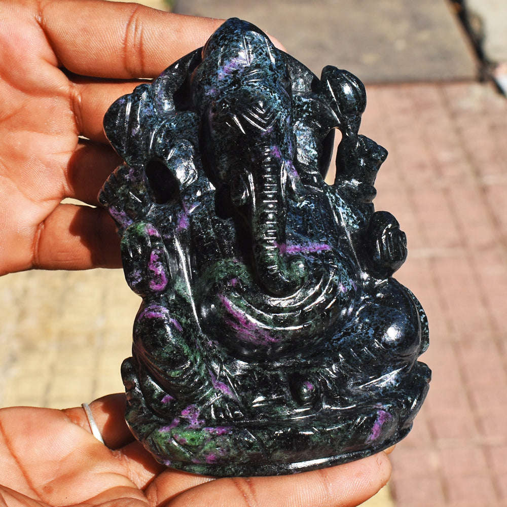 gemsmore:Beautiful Ruby Zoisite Hand Carved Genuine Crystal Gemstone Carving Lord Ganesha