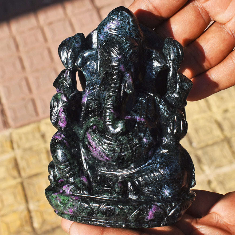 gemsmore:Beautiful Ruby Zoisite Hand Carved Genuine Crystal Gemstone Carving Lord Ganesha