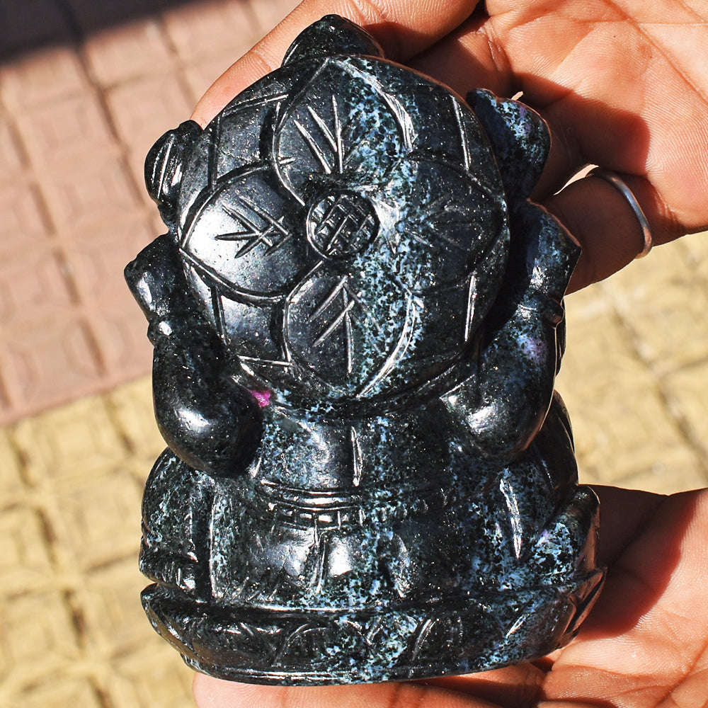 gemsmore:Beautiful Ruby Zoisite Hand Carved Genuine Crystal Gemstone Carving Lord Ganesha