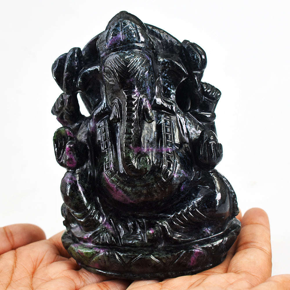 gemsmore:Beautiful Ruby Zoisite Hand Carved Genuine Crystal Gemstone Carving Lord Ganesha