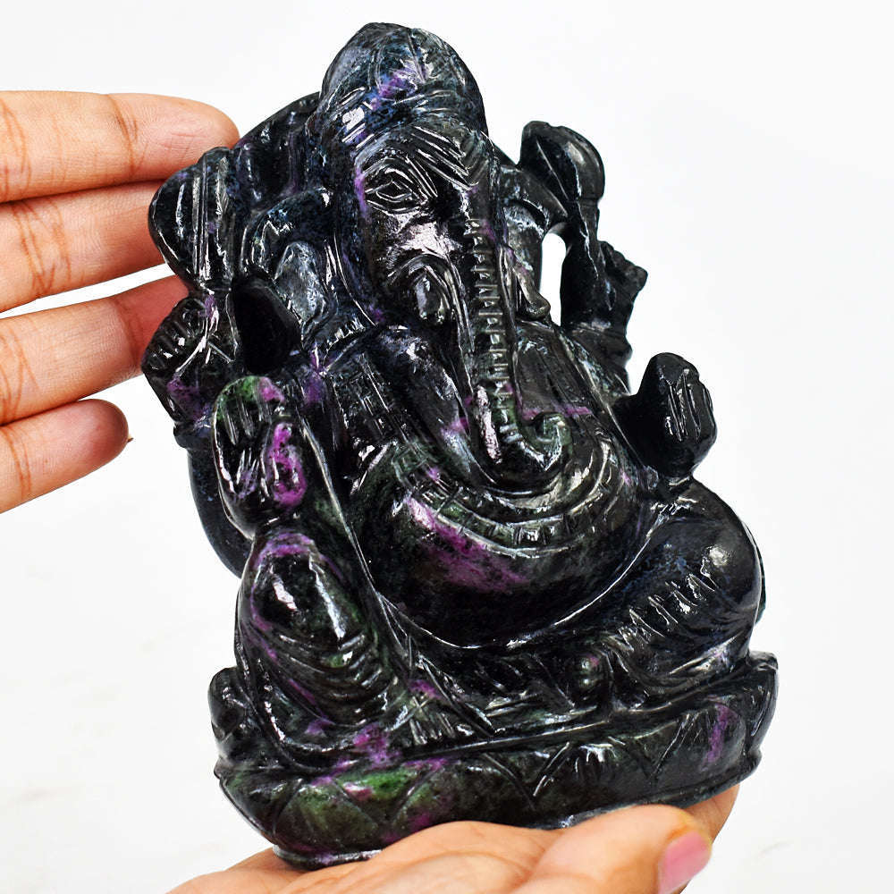 gemsmore:Beautiful Ruby Zoisite Hand Carved Genuine Crystal Gemstone Carving Lord Ganesha