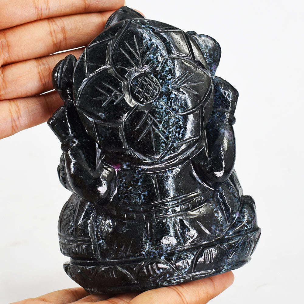 gemsmore:Beautiful Ruby Zoisite Hand Carved Genuine Crystal Gemstone Carving Lord Ganesha