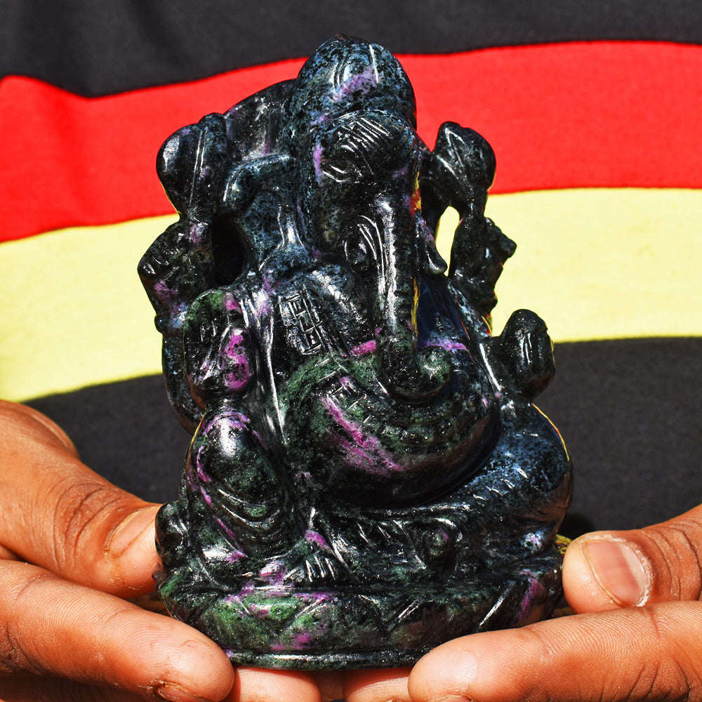 gemsmore:Beautiful Ruby Zoisite Hand Carved Genuine Crystal Gemstone Carving Lord Ganesha