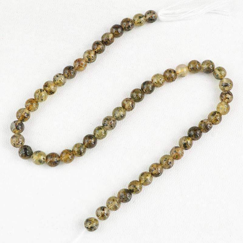 gemsmore:Beautiful Rutile Quartz Drilled Beads Strand Natural Round Shape