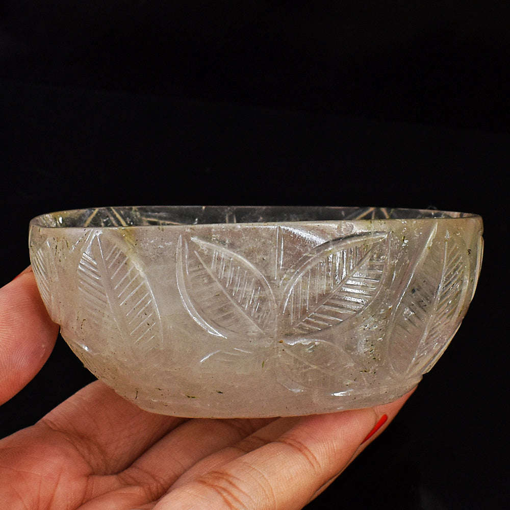 gemsmore:Beautiful Rutile Quartz Hand Carved Genuine Crystal Gemstone Carving Bowl