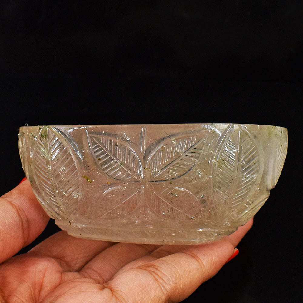 gemsmore:Beautiful Rutile Quartz Hand Carved Genuine Crystal Gemstone Carving Bowl