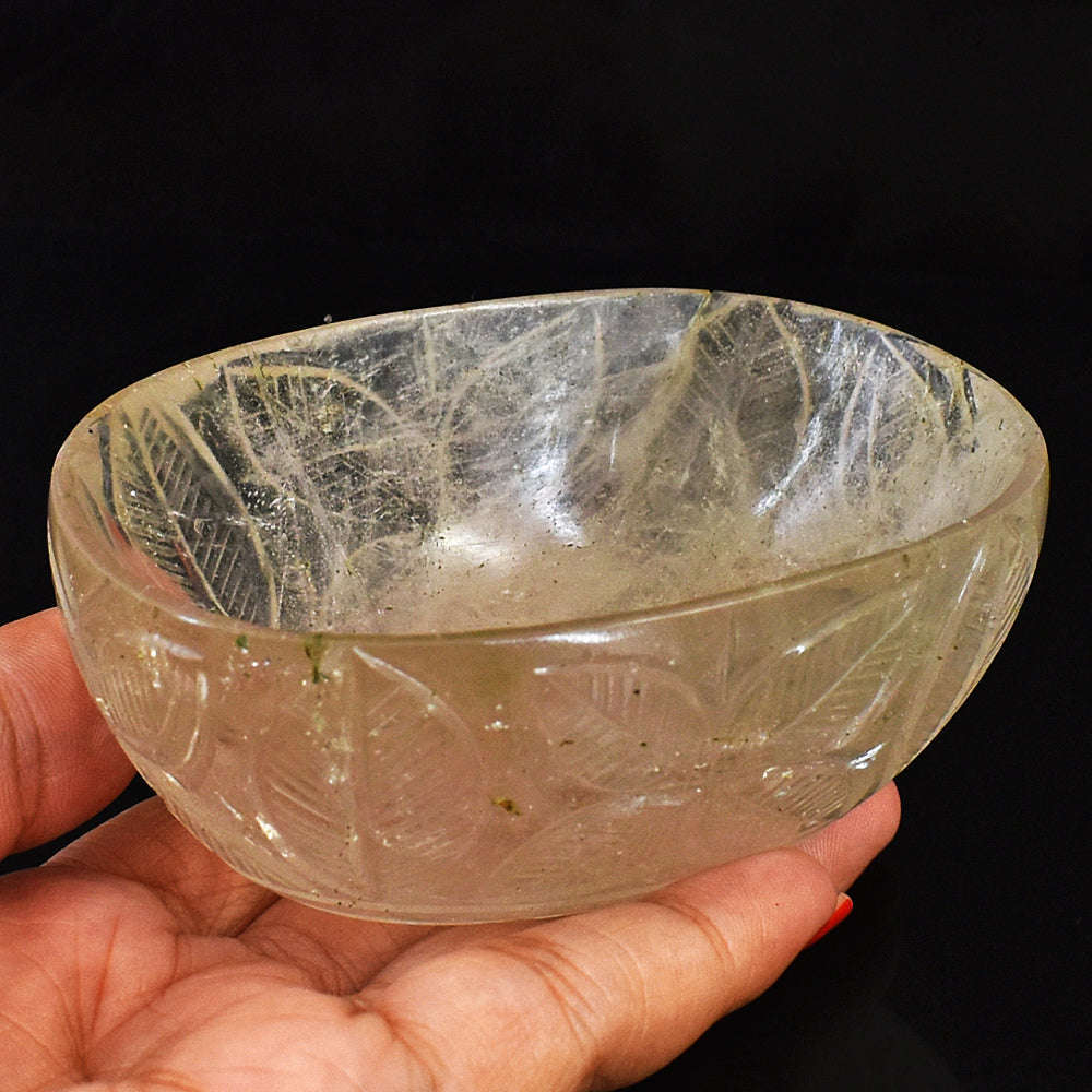 gemsmore:Beautiful Rutile Quartz Hand Carved Genuine Crystal Gemstone Carving Bowl