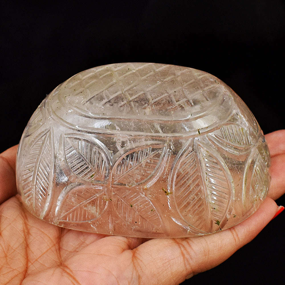 gemsmore:Beautiful Rutile Quartz Hand Carved Genuine Crystal Gemstone Carving Bowl