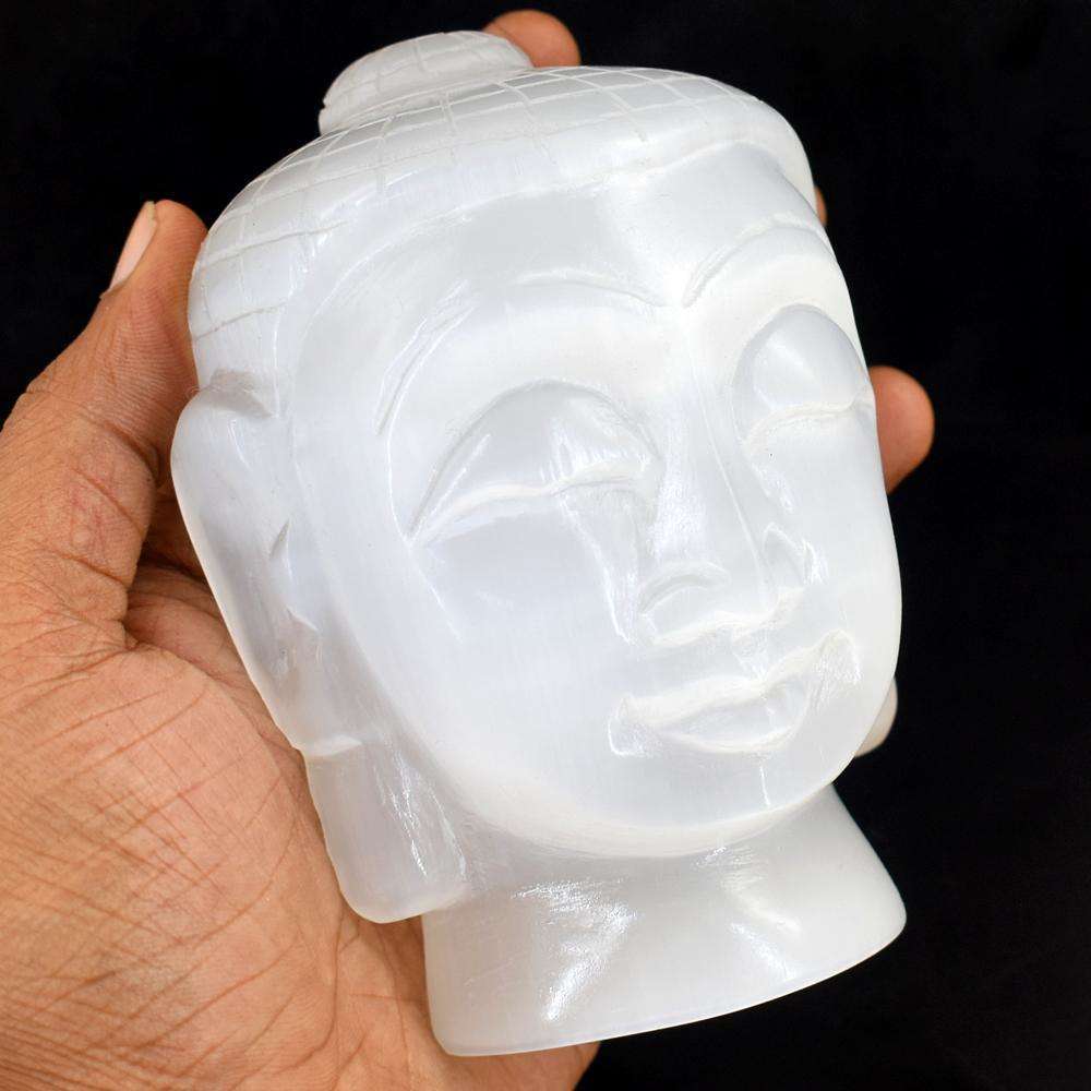 gemsmore:Beautiful Selenite Hand Carved Buddha Head