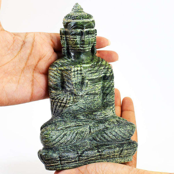 gemsmore:Beautiful Serpentine Hand Carved Buddha