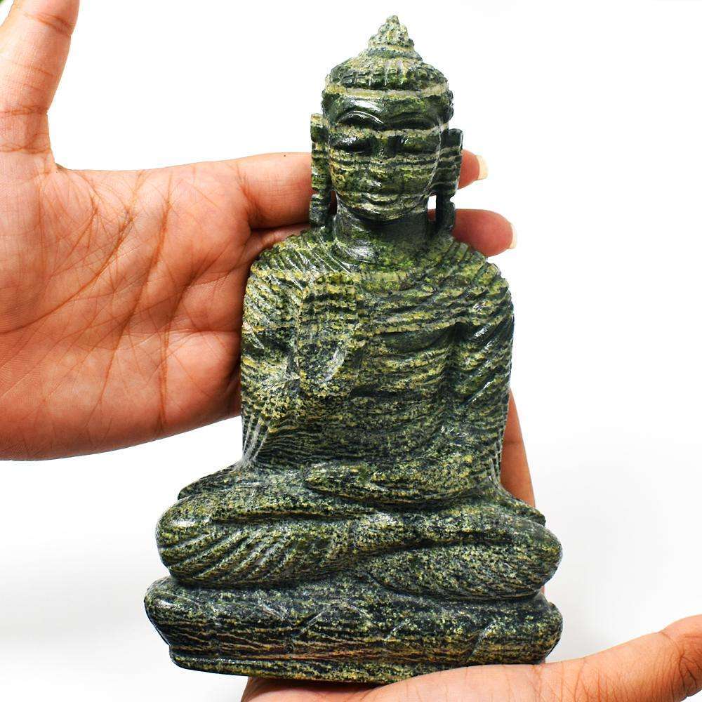 gemsmore:Beautiful Serpentine Hand Carved Buddha