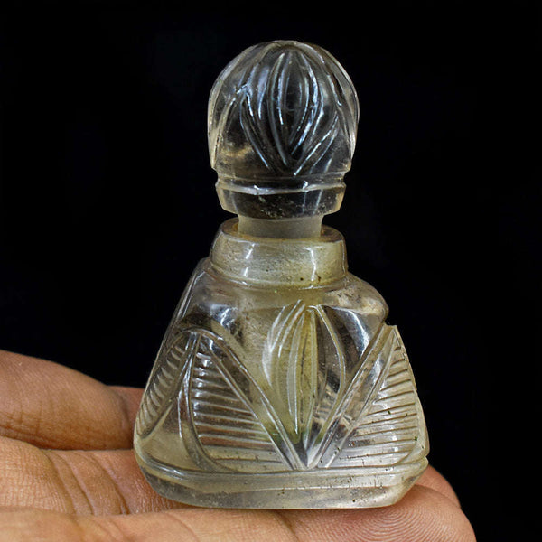 gemsmore:Beautiful Smoky Quartz  Hand Carved Genuine Crystal Gemstone Carving Perfume Bottle