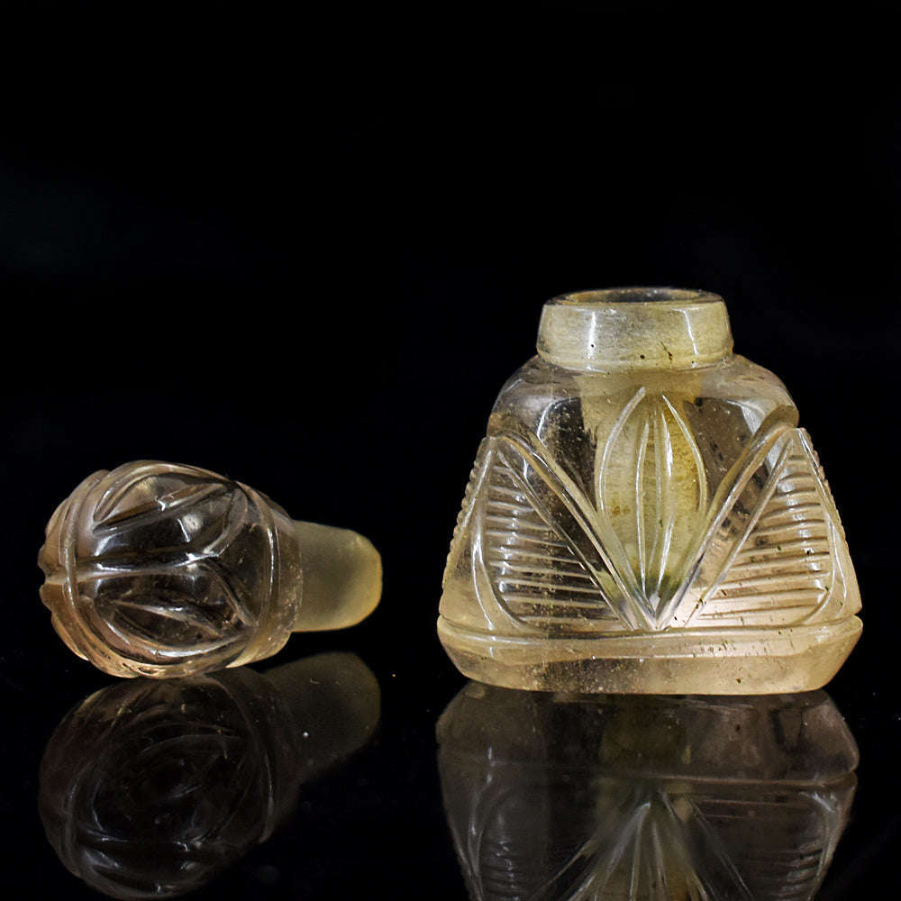 gemsmore:Beautiful Smoky Quartz  Hand Carved Genuine Crystal Gemstone Carving Perfume Bottle