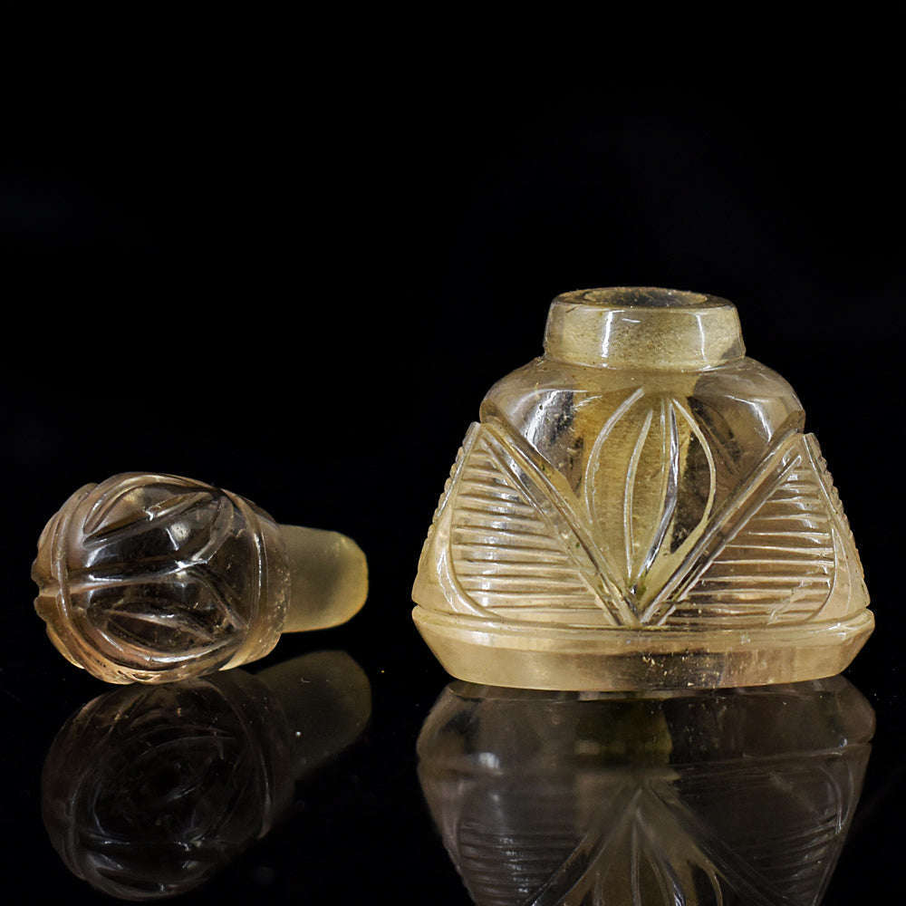 gemsmore:Beautiful Smoky Quartz  Hand Carved Genuine Crystal Gemstone Carving Perfume Bottle