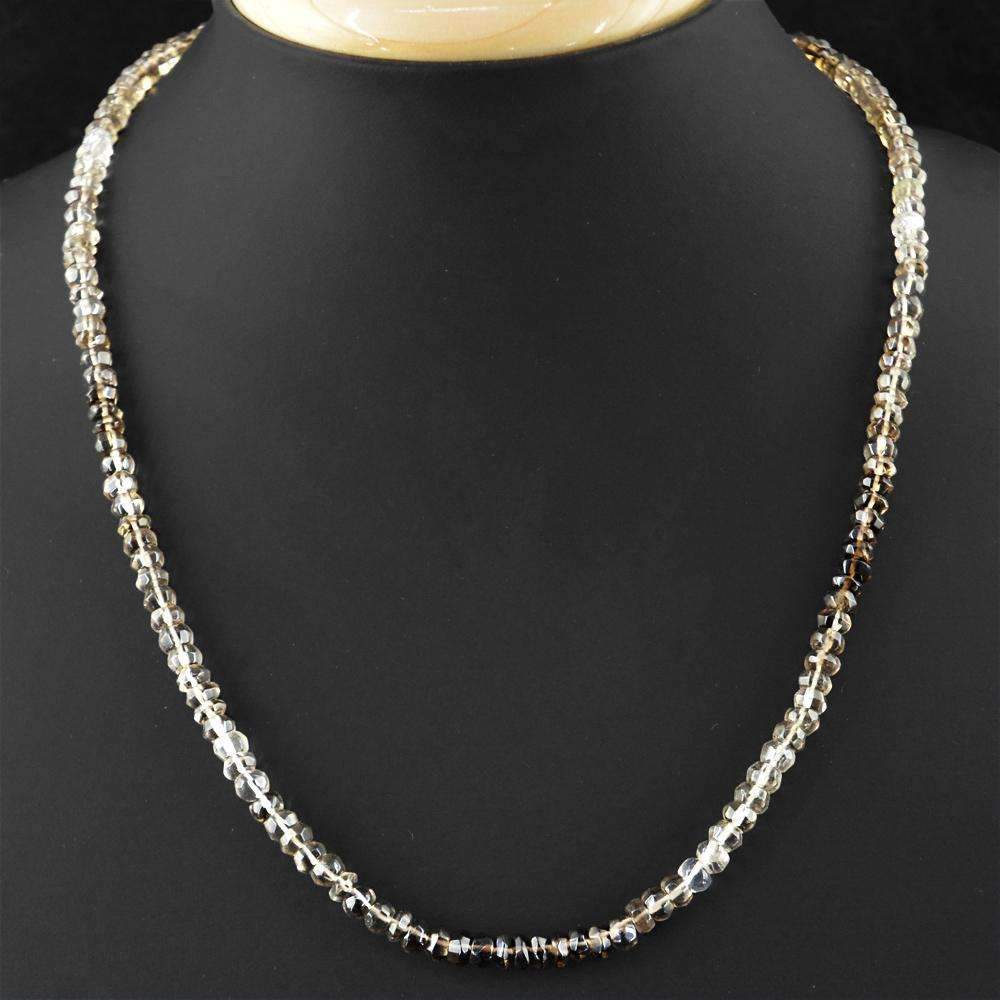 gemsmore:Beautiful Smoky Quartz Necklace Natural 20 Inches Long Round Shape Faceted Beads