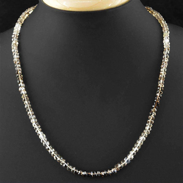 gemsmore:Beautiful Smoky Quartz Necklace Natural 20 Inches Long Round Shape Faceted Beads