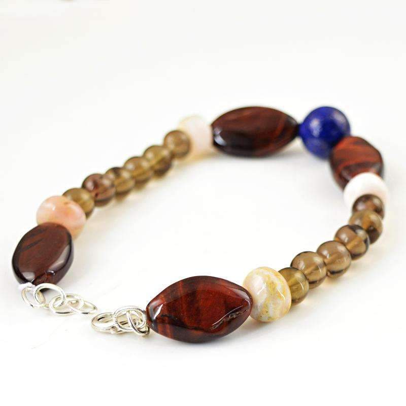 gemsmore:Beautiful Smoky Quartz & Pink Opal Bracelet Natural Round Shape Beads
