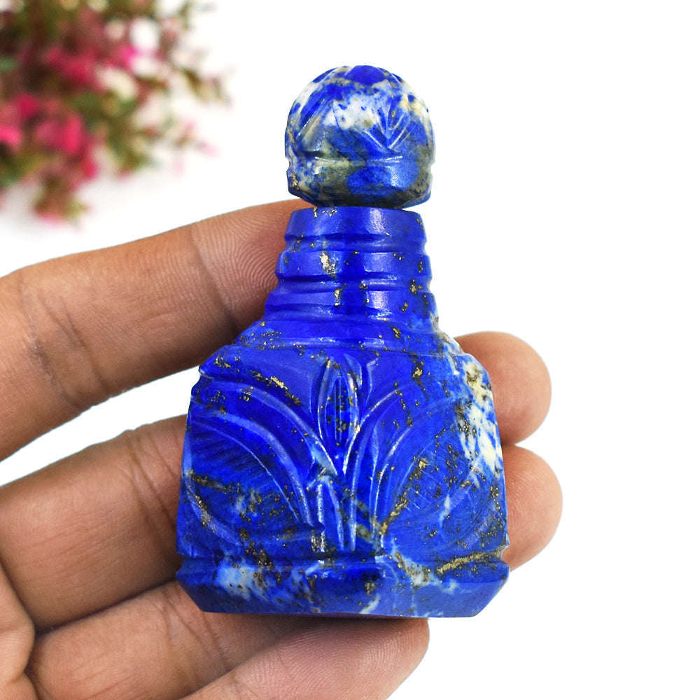 gemsmore:Beautiful Snow Lapis Lazuli Hand Carved Genuine Crystal Gemstone Carving Perfume Bottle