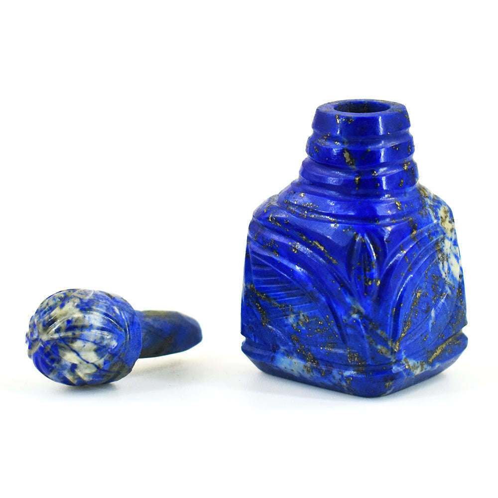 gemsmore:Beautiful Snow Lapis Lazuli Hand Carved Genuine Crystal Gemstone Carving Perfume Bottle