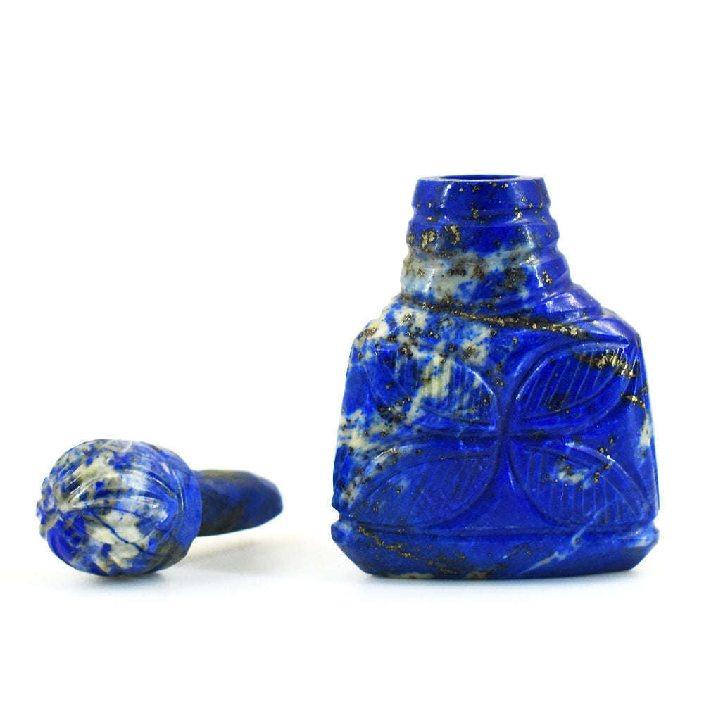 gemsmore:Beautiful Snow Lapis Lazuli Hand Carved Genuine Crystal Gemstone Carving Perfume Bottle