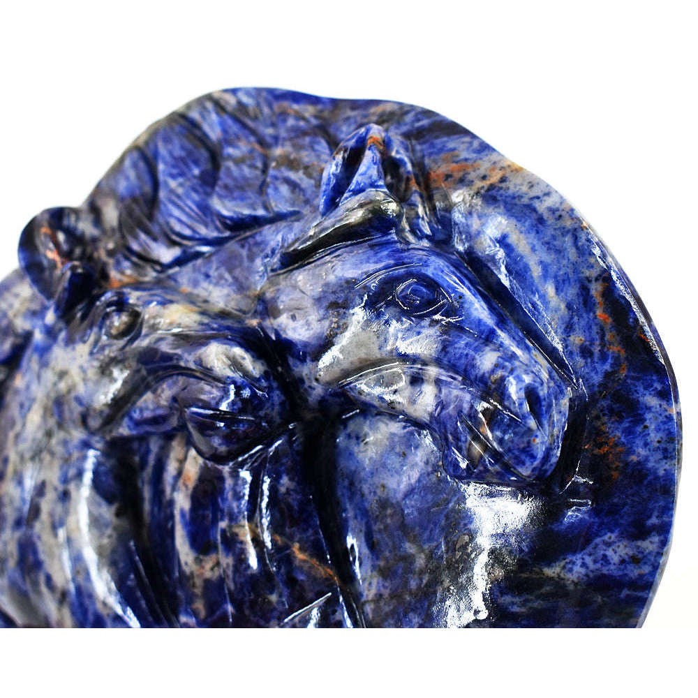 gemsmore:Beautiful Sodalite Hand Carved Genuine Crystal Gemstone Carving Massive Wolf