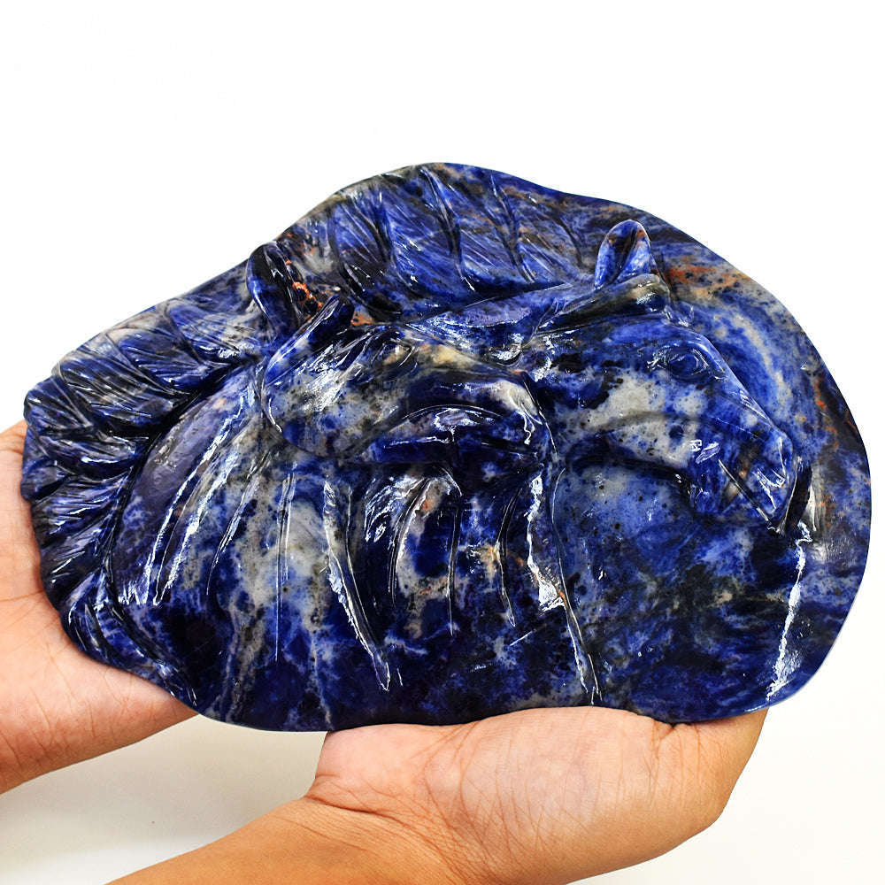 gemsmore:Beautiful Sodalite Hand Carved Genuine Crystal Gemstone Carving Massive Wolf