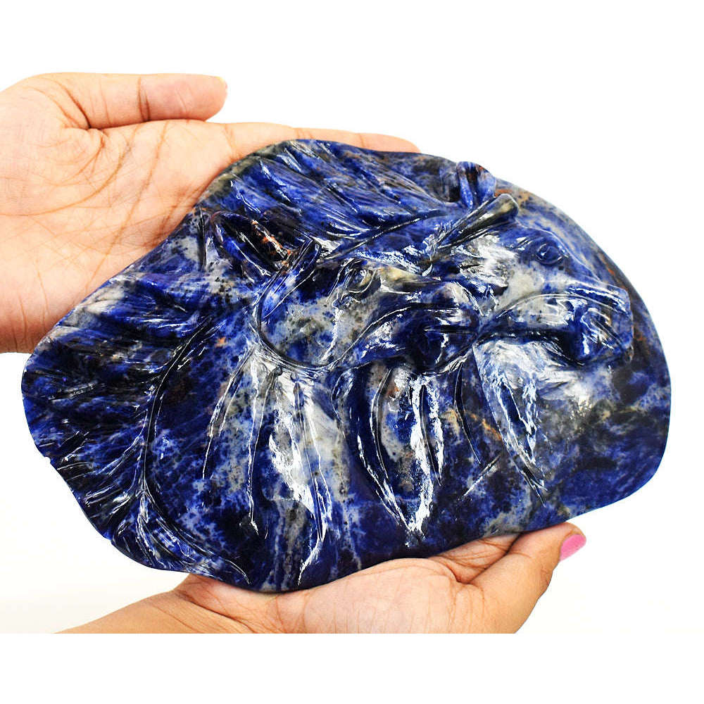 gemsmore:Beautiful Sodalite Hand Carved Genuine Crystal Gemstone Carving Massive Wolf