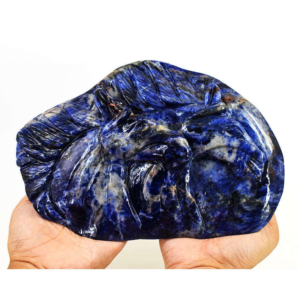 gemsmore:Beautiful Sodalite Hand Carved Genuine Crystal Gemstone Carving Massive Wolf