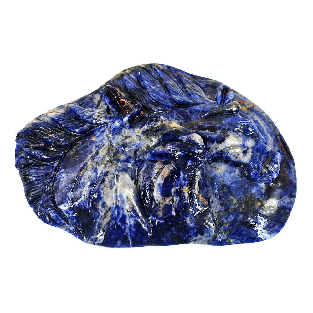 gemsmore:Beautiful Sodalite Hand Carved Genuine Crystal Gemstone Carving Massive Wolf