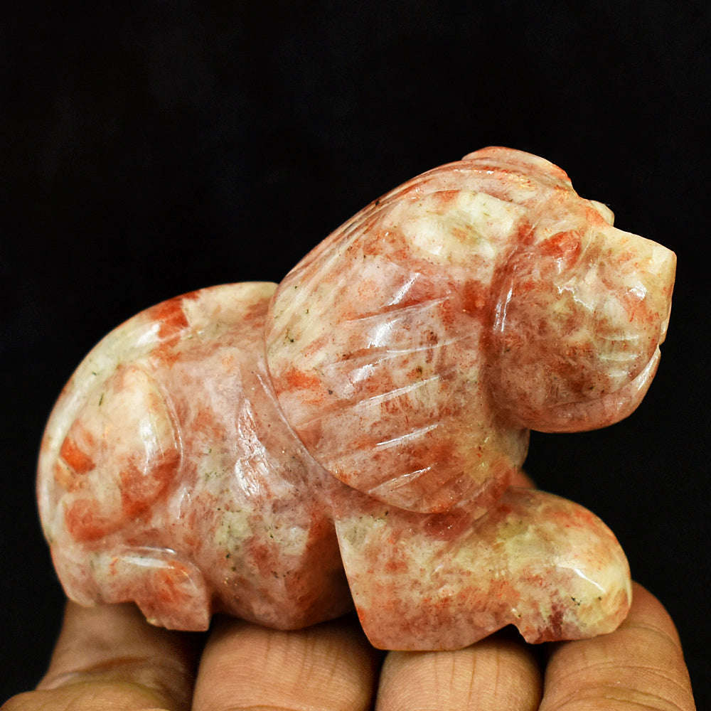 gemsmore:Beautiful Sunstone Hand Carved Genuine Crystal Gemstone Carving Lion