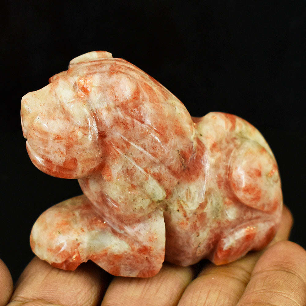 gemsmore:Beautiful Sunstone Hand Carved Genuine Crystal Gemstone Carving Lion