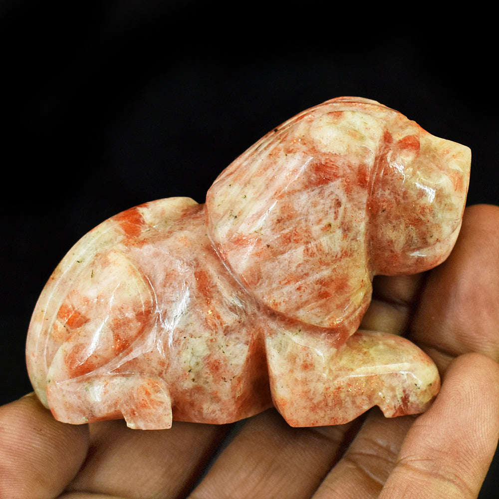 gemsmore:Beautiful Sunstone Hand Carved Genuine Crystal Gemstone Carving Lion