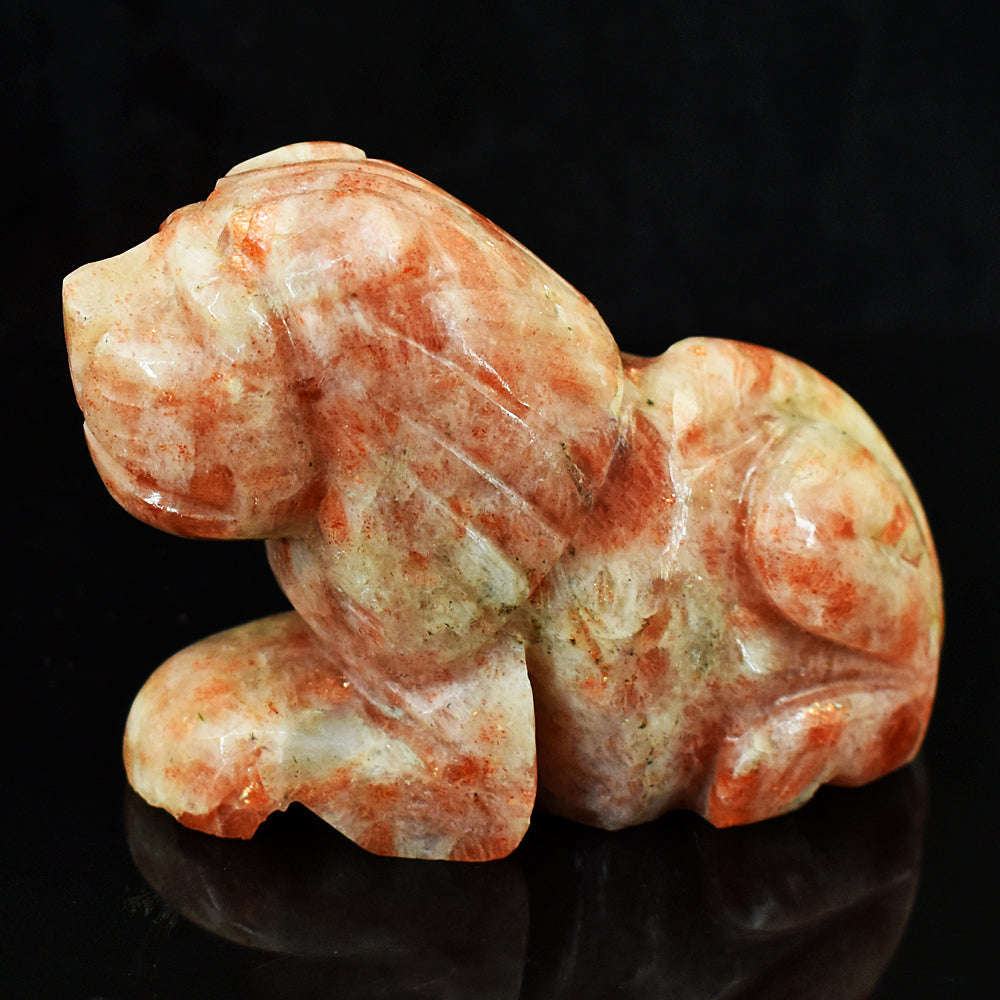 gemsmore:Beautiful Sunstone Hand Carved Genuine Crystal Gemstone Carving Lion