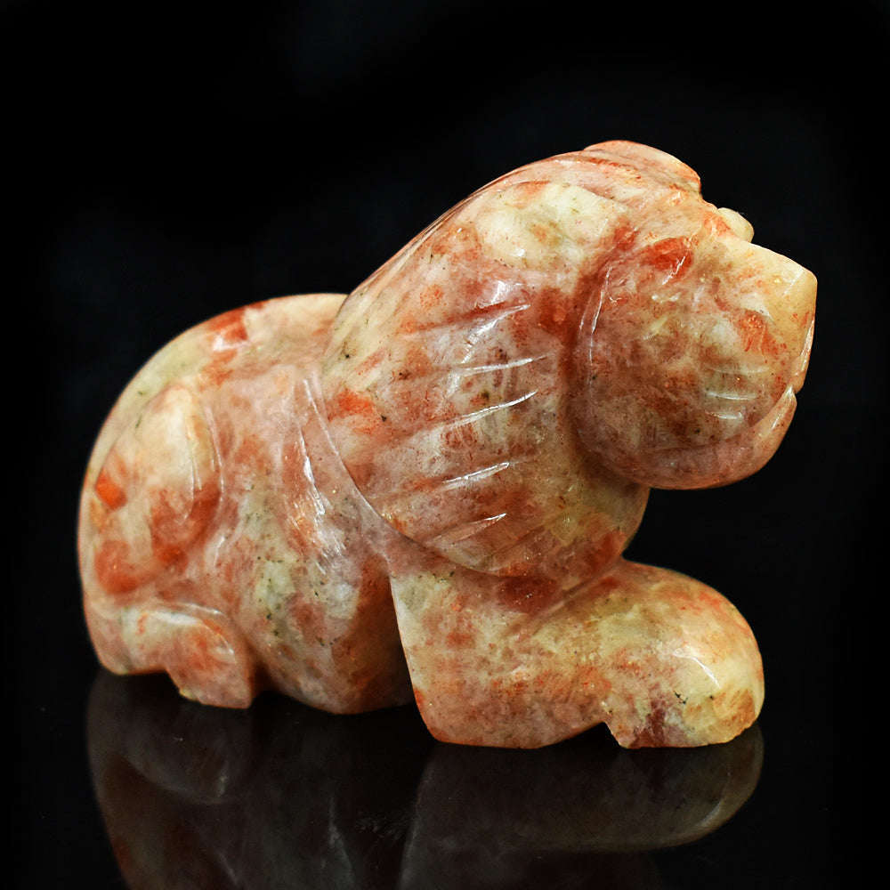 gemsmore:Beautiful Sunstone Hand Carved Genuine Crystal Gemstone Carving Lion