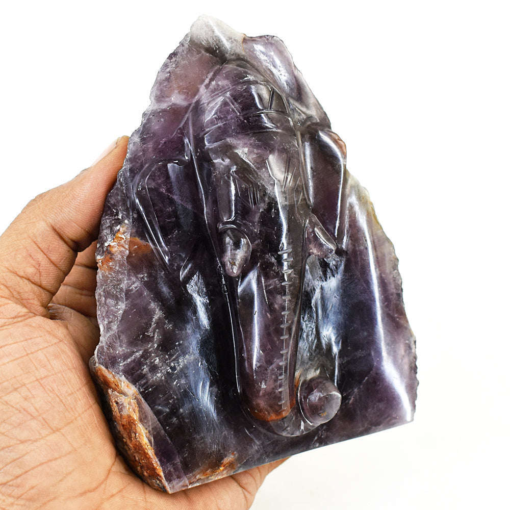 gemsmore:Beautiful Super Seven Amethyst Hand Carved Genuine Crystal Gemstone Carving Caved Lord Ganesha