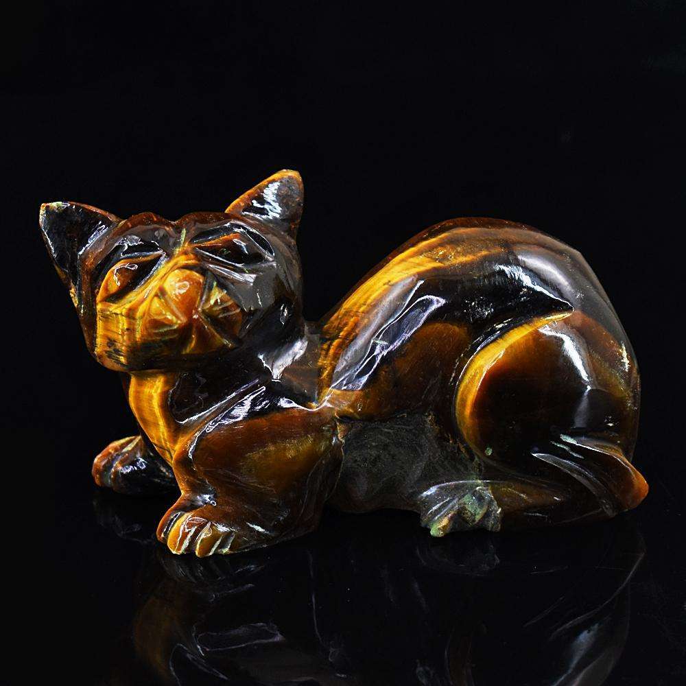 gemsmore:Beautiful Tiger Eye Hand Carved Cat