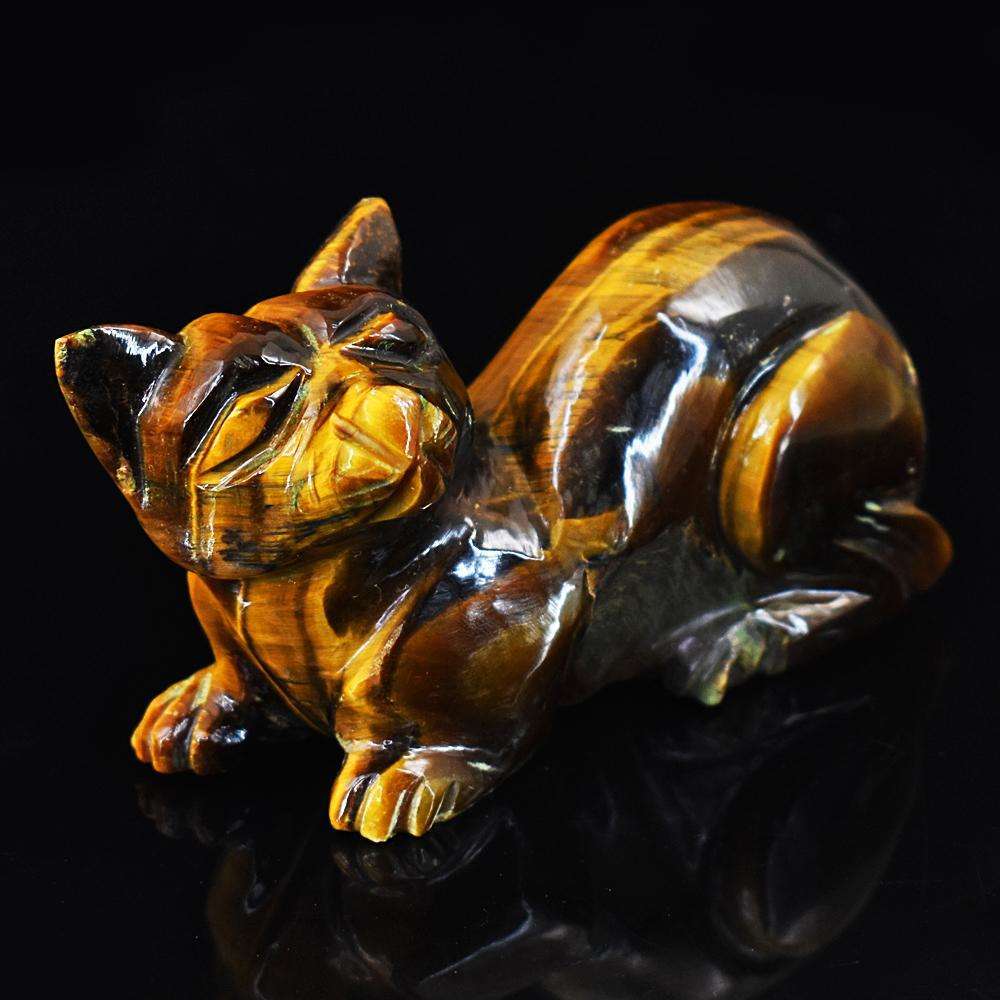 gemsmore:Beautiful Tiger Eye Hand Carved Cat