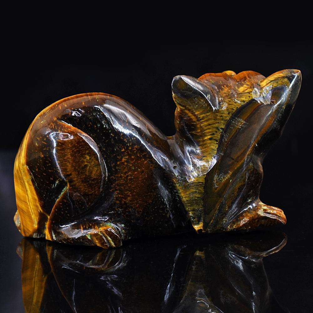 gemsmore:Beautiful Tiger Eye Hand Carved Cat