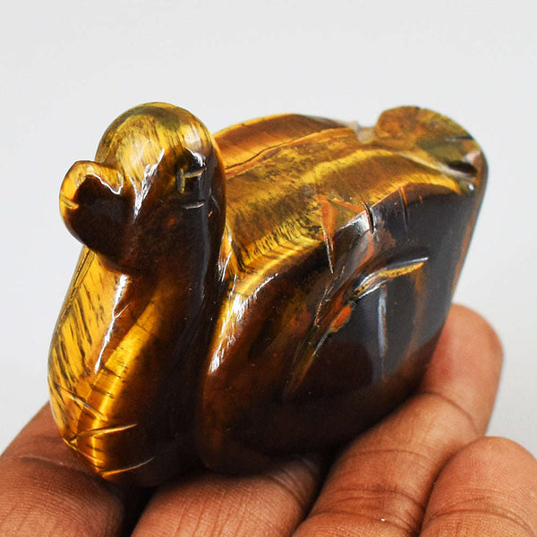 gemsmore:Beautiful Tiger Eye Hand Carved Genuine Crystal Gemstone Carving Duck