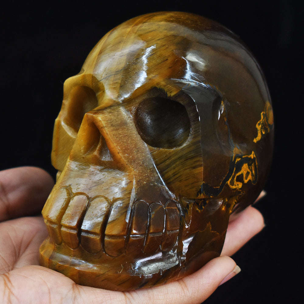 gemsmore:Beautiful Tiger Eye Hand Carved Genuine Crystal Gemstone Carving Skull