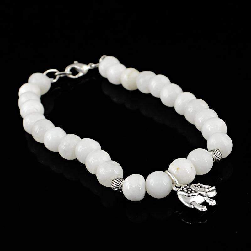 gemsmore:Beautiful White Agate Bracelet Natural Untreated Round Shape Beads