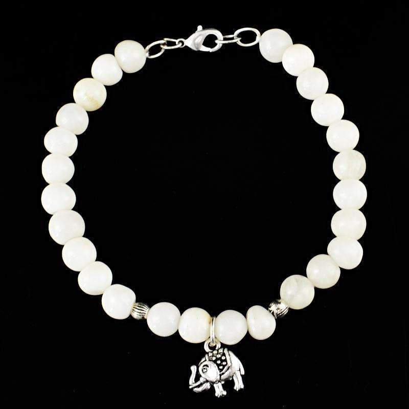 gemsmore:Beautiful White Agate Bracelet Natural Untreated Round Shape Beads