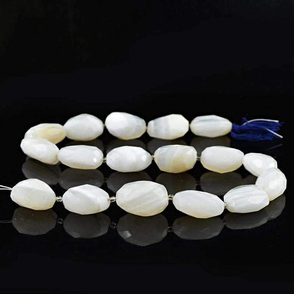 gemsmore:Beautiful White Agate Drilled Beads Strand Natural Faceted