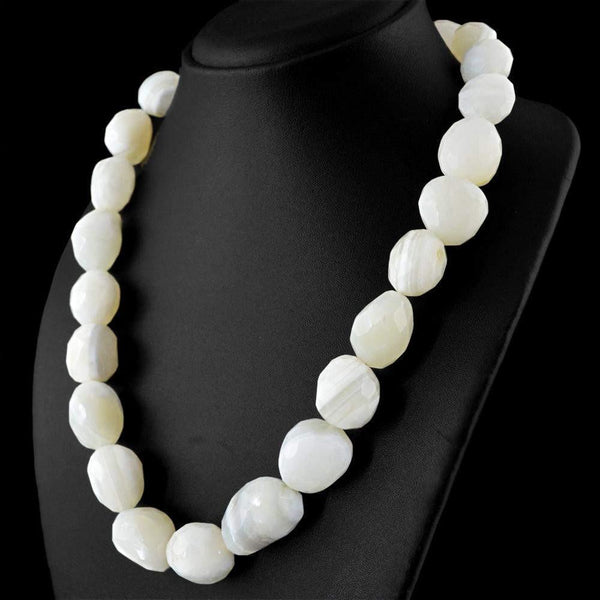 gemsmore:Beautiful White Agate Necklace Untreated Natural Faceted Beads