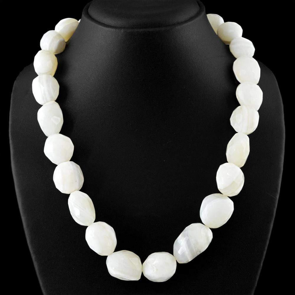 gemsmore:Beautiful White Agate Necklace Untreated Natural Faceted Beads