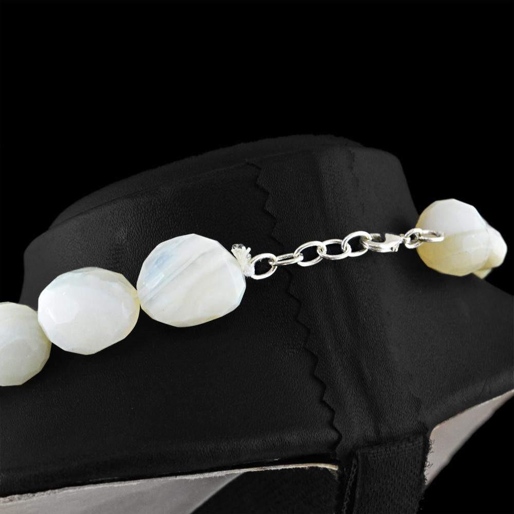 gemsmore:Beautiful White Agate Necklace Untreated Natural Faceted Beads
