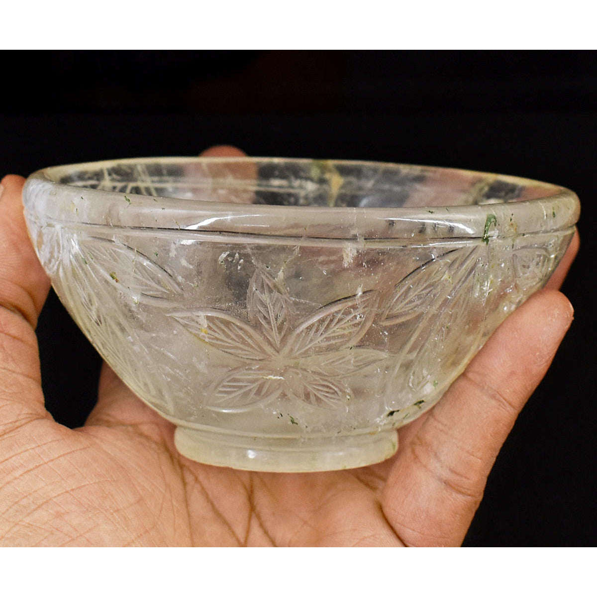 gemsmore:Beautiful White Quartz Hand Carved Genuine Crystal Gemstone Carving Bowl