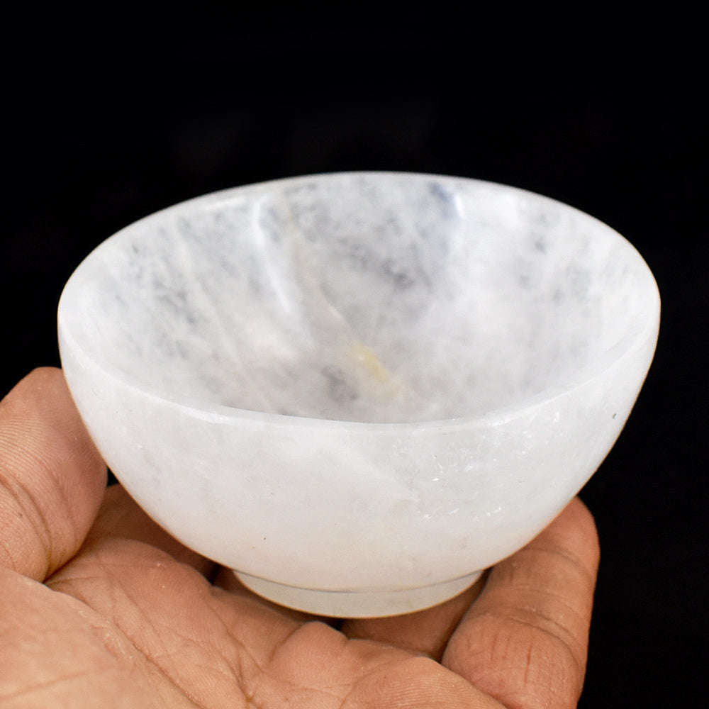 gemsmore:Beautiful White Quartz Hand Carved Genuine Crystal Gemstone Carving Bowl