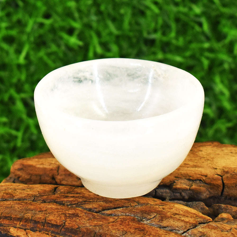 gemsmore:Beautiful White Quartz Hand Carved Genuine Crystal Gemstone Carving Healing Bowl